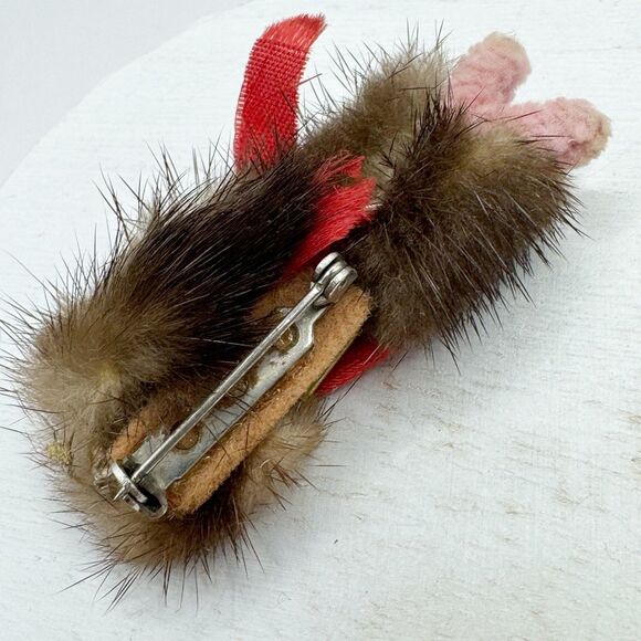 Vintage Scary Real Fur Animal Rabbit Brooch Pin Red Eyes Creepy Weird - Picture 4 of 8